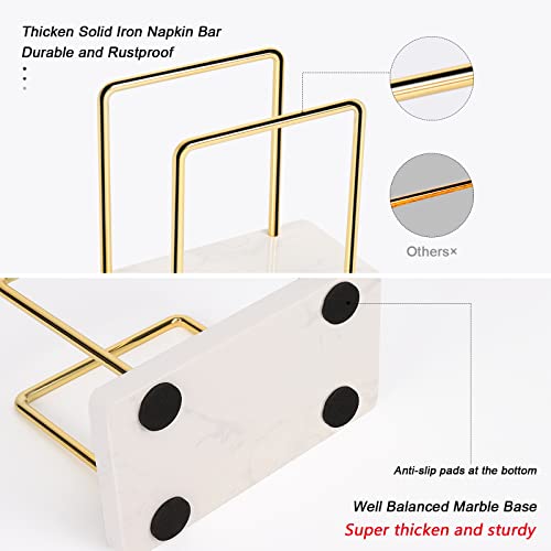 Livabber Napkin Holder, Metal Napkin Holder Modern Freestanding Tissue Paper Dispenser For Table Kitchen Countertop (Marble Base, Gold) #TOP2