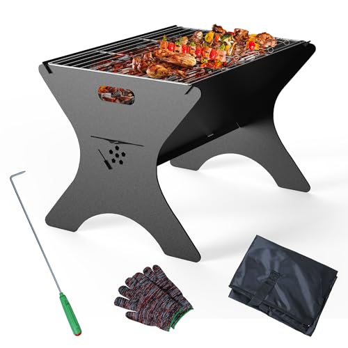 Frost IX Camping Fire Pit – Portable Campfire Grill with Cooking Grills,2 in 1 Stainless Steel Wood Burning Firepit Grill for Picnic, Garden, Terrace, Camping, Travel, Hiking, with Carry Bag Large