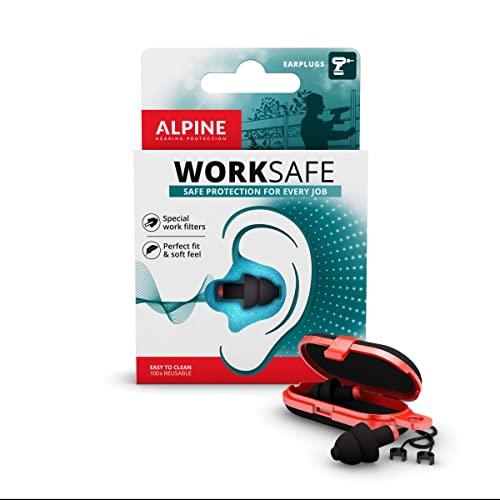 Alpine WorkSafe Gehörschutz Ohrstöpsel für die Arbeit - Lärmschutz für Heimwerker und professionelle Handwerker - Mit Handschuhen abnehmbar - hypoallergene und Wiederverwendbare Arbeits-Ohrstöpsel