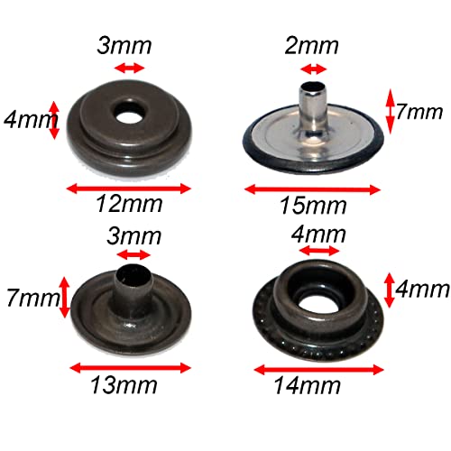 18Sets 15Mm Stainless Steel Fastener Snap Press Stud Button With Punching Tools Kits For Coats Bags Leathers Marine Boat Canvas Silver Line 24 Gunmetal Black #TOP1