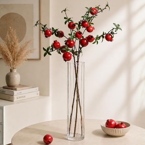 Image of Art Street Artificial Pomegranate Plant Stick with Red Fruits - Realistic Faux Pomegranate Branch for Home Decor, Vase Fillers, Festive & Wedding Decoration, (Set of 2), 32 Inch