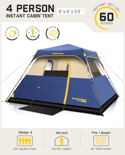 Image of FanttikOutdoor Camping Tent 4 /6 /8 /10 Person Instant Cabin Tent Setup in 60 Seconds with Rainfly & Windproof Portable with Carry Bag for Family Camping & Hiking, Upgraded Ventilation, Navy Blue