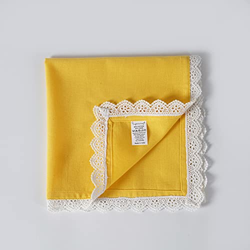 Image of FINGERCRAFT Cloth Napkins, Cotton Table Napkins with White Lace Edge, Reusable Washable Dinner Napkins for Wedding, Festive Dining, Parties & Home Decor (6, Lemon Premium Lace, 20 inchx20 inch)