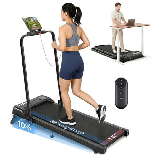 Image of THERUN 2 in 1 Walking Pad with Handle Bar, Foldable Under Desk Treadmill | 10% Manual Incline, 0.6-6.2 mph, APP & Remote Control, 2 in 1 Folding Handle Bar, Quiet Core Motor, Compact for Home Office