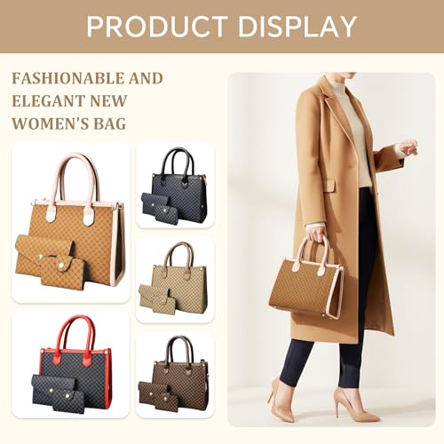 Tigpoy 3pcs Purses and Handbags Set for Women, Top-Handle Tote, Satchel Shoulder Bag & Matching Wallet, Vegan Leather Crossbody Hobo Bag (Yellow+Pink) - Thumbnail 6