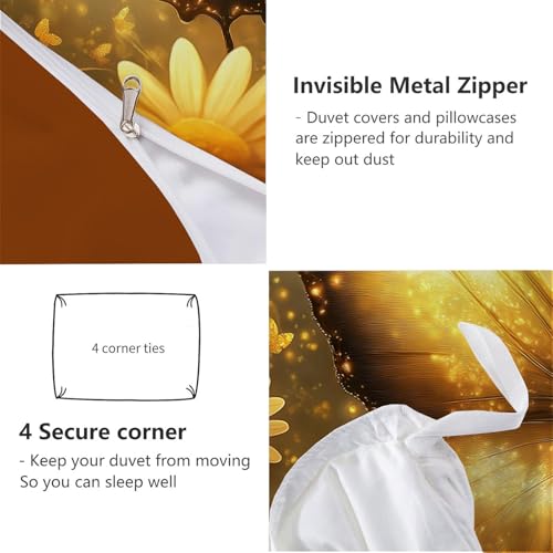 Linge de lit réversible or papillon 220x240cm en microfibre premium