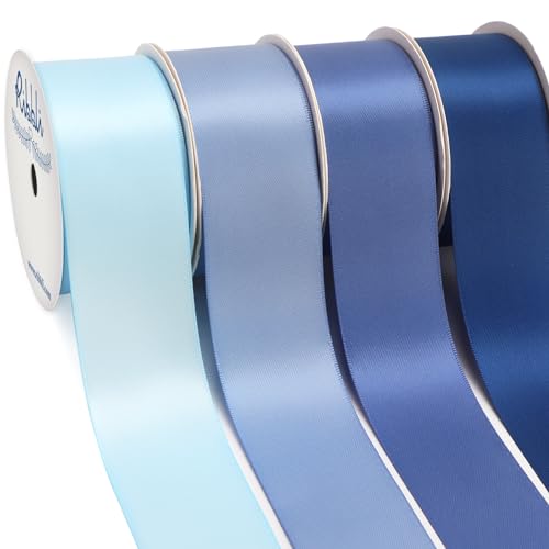 Ribbli Dusty Blue Satin Ribbon 1-1/2 Inch x 4 Rolls Total 40 Yards- Light Blue/Dusty Blue/Smoke Blue/Light Navy Ribbon for Gift Wrapping Craft Wedding Decoration