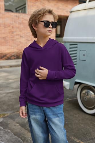Image of Arshiner Kids Purple Hoodie for Boys Casual Basic Pullover Hooded Sweatshirt Hoodie with Pocket Size 5 6