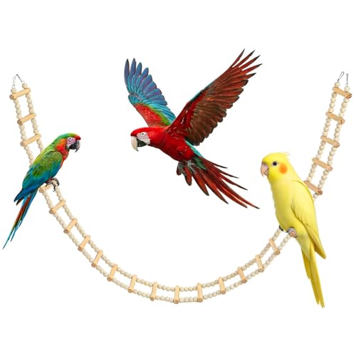 MySHUCE 28 Steps 61.8 x 3.14 Inch Bird Ladder Bridge Wooden Pet Hamster Climbing & Swing Toys for Birds Rats Parrots Hamster Squirrel Sugar Gliders Parakeets Cockatiels