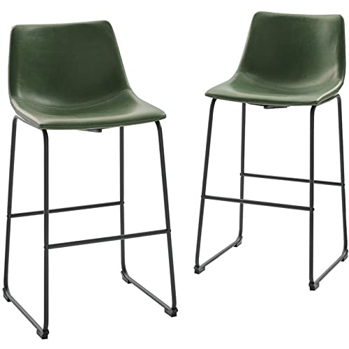 Walker Edison Douglas Urban Industrial 2-Piece Faux Leather Armless Bar Stools, Set Of 2, Green #TOP4