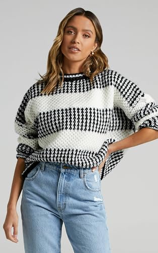 Image of ZAFUL Women's Halloween Knit Sweater Crew Neck Pumpkin Print Pullover Long Sleeve Casual Loose Jumper Crop Tops