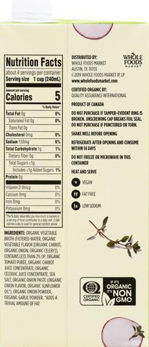 Image of 365 by Whole Foods Market, Organic Low Sodium Vegetable Broth, 32 Fl Oz (Pack of 4)
