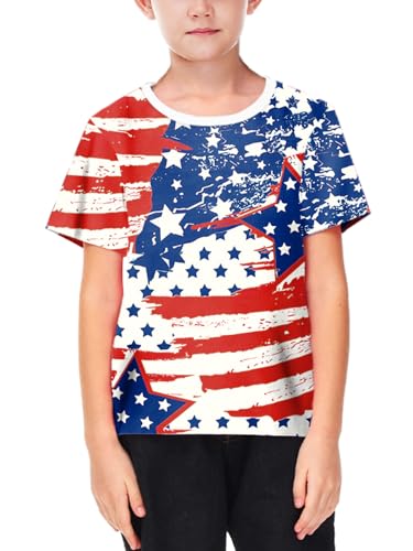 Deerose Kids Striped Shirts Short Sleeve Boy Girls July 4th Patriotic Tee Top 3-14 Years2