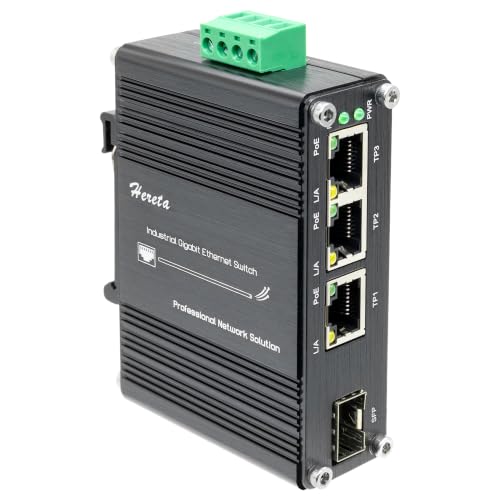 Image of Hardened Industrial 3-Port Gigabit PoE Ethernet Switch,Mini Unmanaged Fiber Network Switch, 3 Port 802.3af /at PoE+ +1 Port 100 /1000X SFP, 90W PoE Budget,12~48VDC Input, IP40 Aluminum Case, Din-Rail