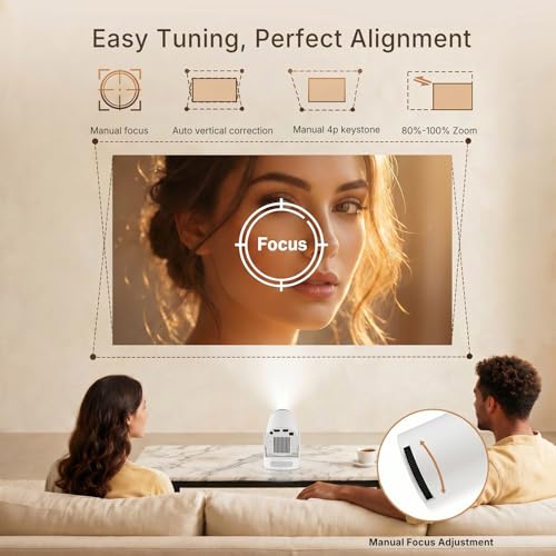 Image of Mini Projector with Wifi and Bluetooth, 1080P Portable Projector with 5W Speaker, Auto Vertical Keystone&180 Rotatable, 200Ansi Moive Proyector for Outdoor Bedroom
