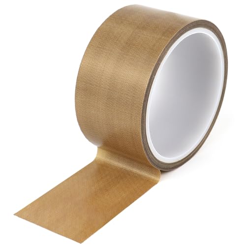 BOMEI PACK Cinta de PTFE 1R Cinta de alta temperatura 50mm x 10m para selladoras de vacío, selladoras de impulso manuales Aislamiento Cinta adhesiva de fibra de vidrio recubierta