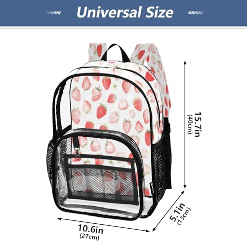 Cute Watercolor Strawberry Clear Backpack - Stadium Approved Large 15.7-inch Waterproof Transparent Bag for Sports, Concerts, Work, Travel#1084