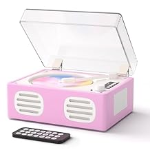 CD Player Portable Bluetooth Input/Output, Retro CD Player with Hi-Fi Speakers, Rechargeable Cute CD Players for Home with LED Display, USB Playback, AUX-in, Headphone Jack, Purple-Pink