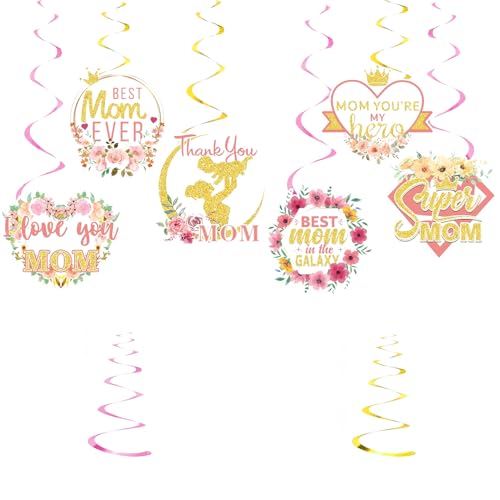12 Stück Happy Mothers Day Dekorationen, Happy Mothers Day Dekorationen, hängende Wirbel, Muttertagsdekorationen, Muttertags-Deckenwirbel, Dekorationen, Happy Mothers Day, I Love You Mum