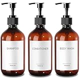 GMISUN Shampoo and Conditioner Dispenser, 500ml Plastic Amber Soap Dispenser for Bathroom, 3Pcs Shower Gel Dispenser, Refillable Shower Pump Bottles, Shampoo Conditioner Body Wash Dispenser with Pump