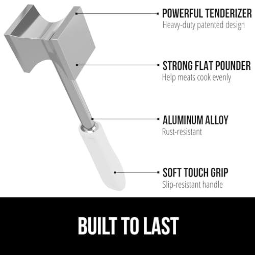 Image of GORILLA GRIP Patented Meat Tenderizer, Multipurpose Dual-Sided Kitchen Mallet for Steak, Shellfish, Nuts, Candy, Ice, Pork Cutlet Pounder, BPA-Free Soft Comfortable Handle, Dishwasher Safe, White