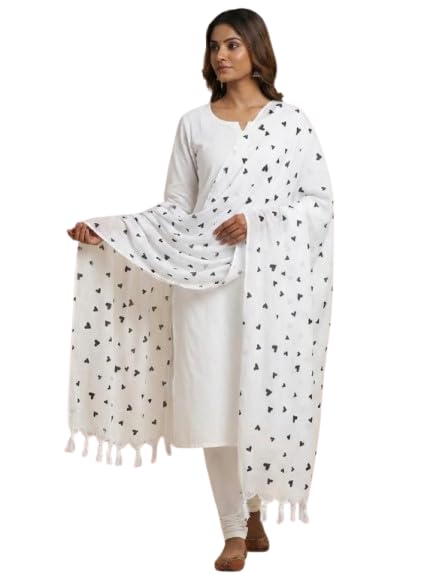 Women's White Heart Print Rayon Dupatta-picture-48