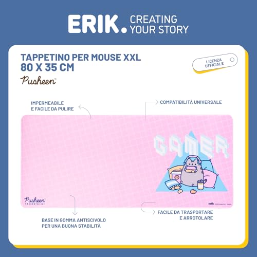Tappetino Mouse XXL Pusheen - Tappetino Scrivania Gaming PC, Impermeabile e Antiscivolo 80x35 cm | Accessori Gaming per Scrivania, Desk mat | Regalo Kawaii - Mousepad - Immagine 1