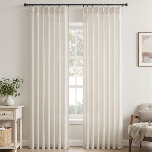 Topfinel Pinch Pleated 94 Inch Curtains 2 Panels for Living Room,Birch Linen Curtains 94 Inches Long Pinch Pleat Drapes for Track System Light Filtering Semi Sheer Curtains for Dining Bedroom Office by Topfinel - Used condition - Image 9