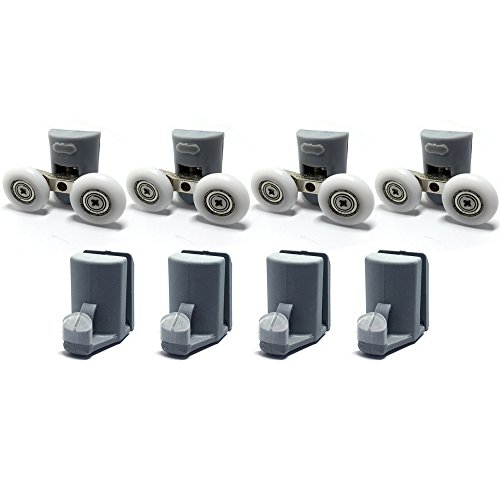 Smooth 4x Twin Top Double 4x bottom hooks Shower Door Rollers Runners 25mm wheels Diameter