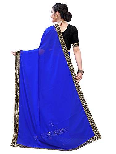 Image of AKHILAM Women's Lace Border Solid Georgette Saree with Unstitched Blouse Piece(CRNTON570 Parent)