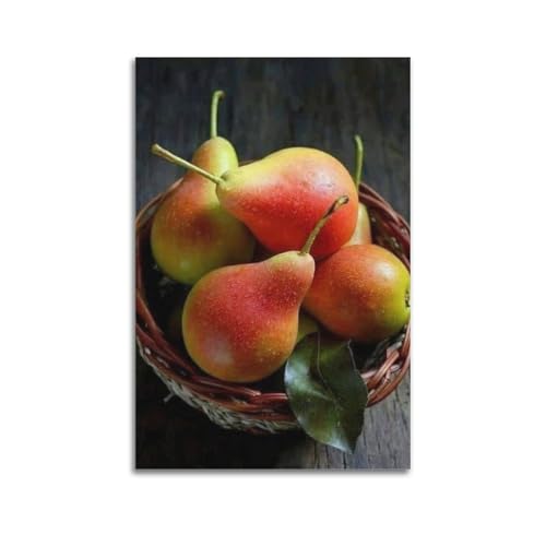 Poires colorées au panier grand tableau moderne pour illuminer votre salon