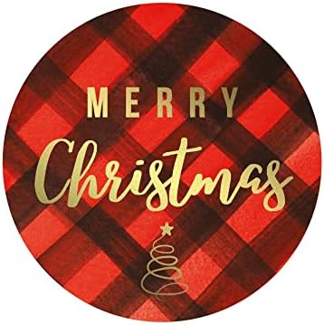 Mobiusea Creation Merry Christmas Stickers | Envelope Seals | 1.4 inch | Gold Foil | Red Buffalo Plaid Labels| Waterproof | 90-Pack for Christmas Gifts, Holiday Stickers for Envelopes, Holiday Cards