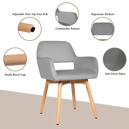 Giantex Set Of 2 Velvet Dining Chairs, Modern Leisure Accent Living Room Chair W/Wood Legs, Non-Slip Foot Pads, X-Shaped Support, Comfortable Cute Arm Chair For Dining Room, Bedroom (2, Light Grey) #TOP3