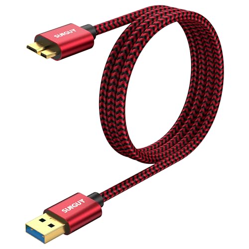 SUNGUY USB 3.0 Micro B Kabel,1M USB A Stecker auf Micro B Stecker Festplattenkabel für Seagate,Western Digital(WD),My Passport und Elements,Galaxy S5,Note 3 -Rot