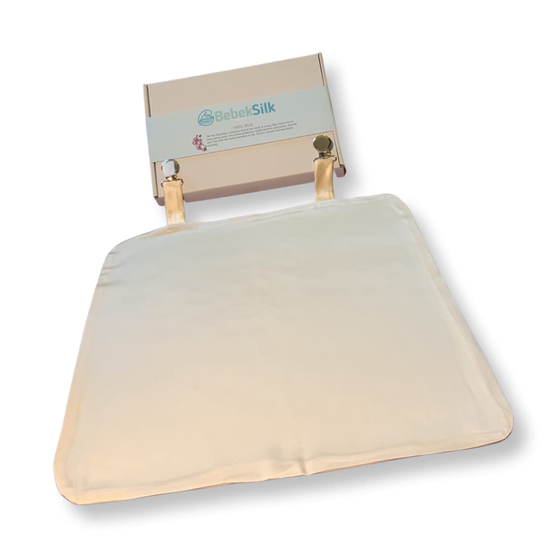 Pure Silk Car Seat, Stroller Liner. Multipurpose infant, toddler, hair, scalp & skin, 100% mulberry satin silk protector cloth. Minimize hair breakage, bald spot, tangles. Easy clip on.
