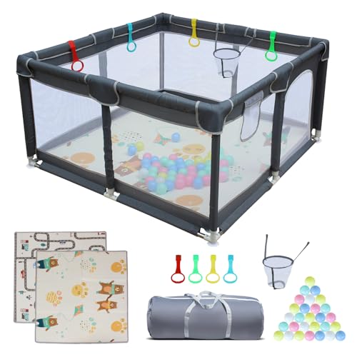 Image of Mdhitsox 47" * 47" Baby Pack and Play,Baby Playards and Foldable Baby Playpen with Mat,Large Playpen for Babies and Toddlers,Portable Playpen for Babies for Indoor and Outdoor,Baby Playpen Fence,White