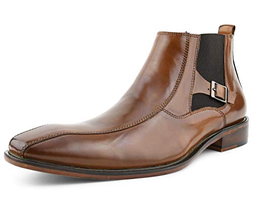 Asher Green AG215 - Men's Dress Boots - Genuine Hand-Crafted Leather Boots, Designer Chelsea Pull-on Boots with Buckle and Zipper, Cognac - Size 10
