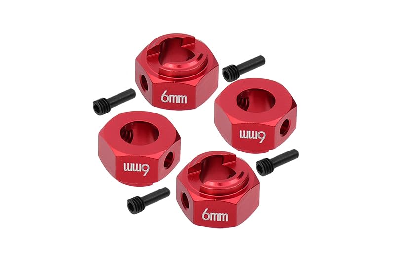 GPM 8Pc Set Upgrades Aluminum Hex Adapters 6MM Thick for 1/10 RBX10 Ryft Rock Bouncer (AXI03005) RC Cars (red)