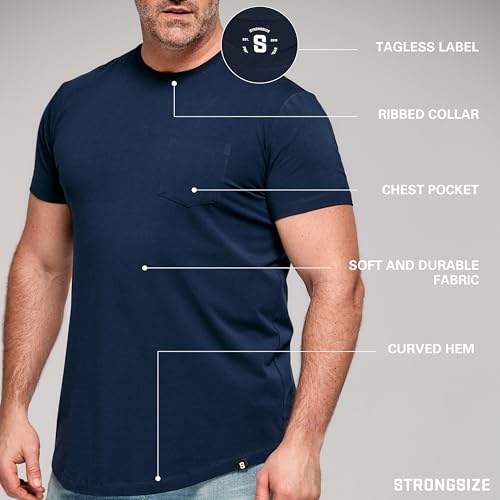 STRONGSIZE Big & Tall Pocket T Shirts for Men – Premium Stretch Cotton Longer Length Mens Casual Crewneck T-Shirt (XL-8XL)3