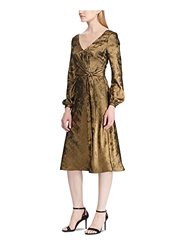 Lauren Ralph Lauren Womens Marlette Sateen Faux Wrap Cocktail Dress Gold