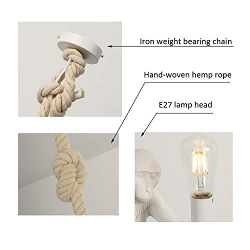 Omoons Ceiling Lamps Indoor Lighting Industrial Style Lamp, Art Personality Resin Chandelier, Hemp Rope Monkey Chandelier/White #TOP2