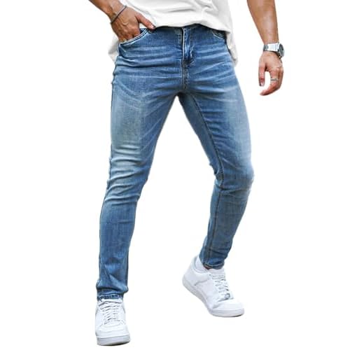 Heyfanee Mens Slim Fit Jeans Stretch Denim Pants for Men 28W x 30L Light Blue
