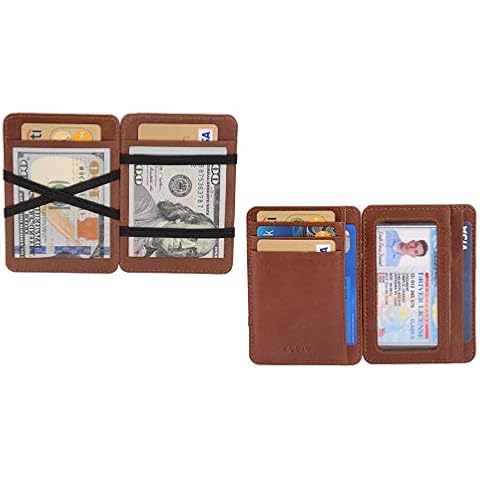 AULIV Card Holder Leather Magic Wallet RFID Blocking Slim Minimalist Front Pocket Credit Card Case for Men Women (Dark Tan) Cover