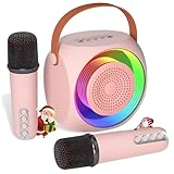 MicPioneer Karaoke Machine for Kids, Bluetooth Speaker with 2 Wireless Microphones and LED Lights, Birthday Gifts for Girls Ages 4, 5, 6, 7, 8, 9, 10, 12+(Pinkcolor)