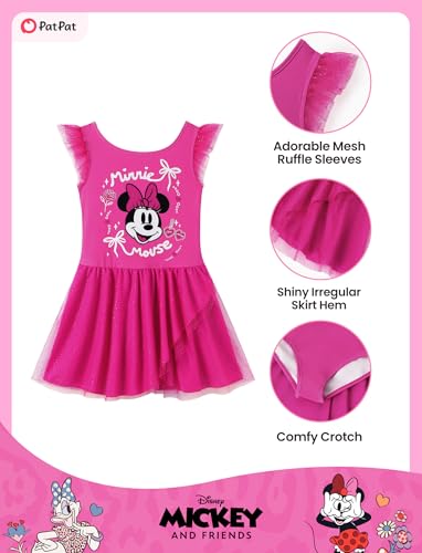 Image of Disney Frozen Elsa Princess Stitch Minnie Girls Ballet Leotards Ruffle Sleeve Shiny Leotard Dance Dress Ballerina Outfit 2-9Y