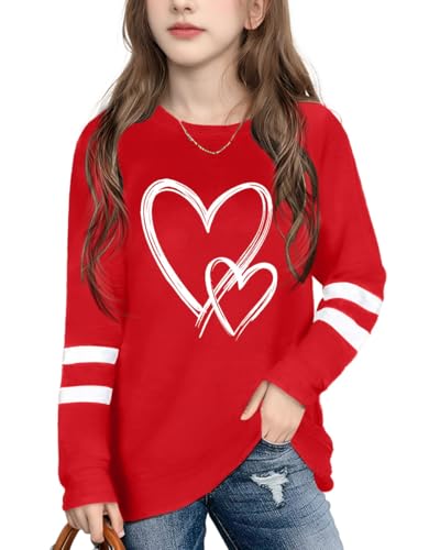 Image of Ithalt Kids Valentine Shirt Girls Valentines Shirts Cute Heart Graphic Long Sleeve Tee Tops 4-14y