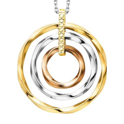 Julie Julsen Damen Schmuck Halskette mit Anhänger aus rhodiniertem und vergoldetem tricolor 925 Sterling Silber mit Zirkonia | 40 bis 45 cm lange Silber-Kette als Geschenk