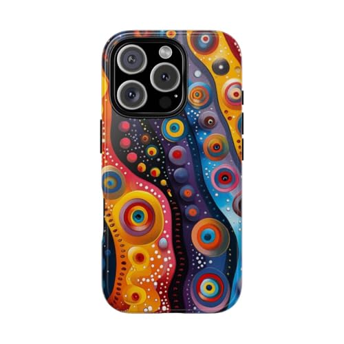 Coque rigide brillante iPhone 16 Pro motif circulaire abstrait coloré multicolore