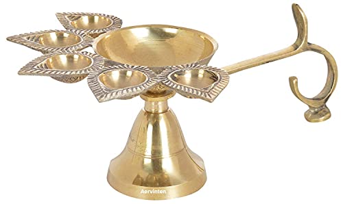 Rudram || Brass Panch Aarti Lamp || Pancharti Diya Oil Lamp || Panch aarti Jyoti/Puja Diya for Diwali/Navratri/Any Festival & Po