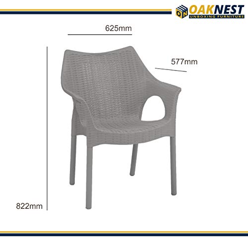Image of Oaknest Supreme Cambridge with Vegas Plastic Outdoor Chair and Table Set | 4 Rattan Chairs + 1 Table | Weatherproof, Lightweight | Garden & Patio Use Champagne